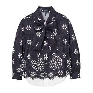 THE TROMPE L'OEIL EYELET BOW BLOUSE