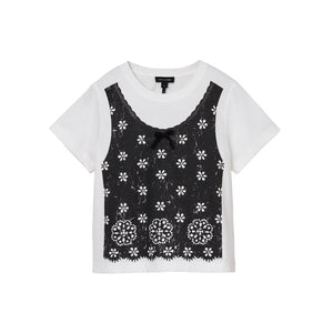 THE TROMPE L'OEIL EYELET SLIM TEE
