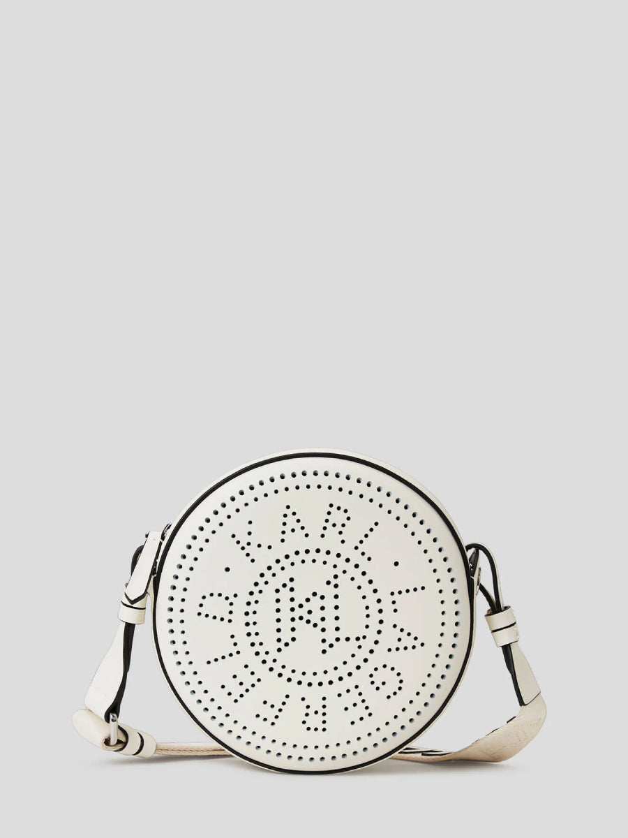 K/CIRCLE ROUND PERFORATED LOGO CROSSBODY BAG