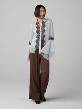 Load image into Gallery viewer, DVF	ANGELA BLOUSE	SIGNATURE PINSTRIPE POWDER BLUE