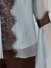 Load image into Gallery viewer, DVF	ANGELA BLOUSE	SIGNATURE PINSTRIPE POWDER BLUE