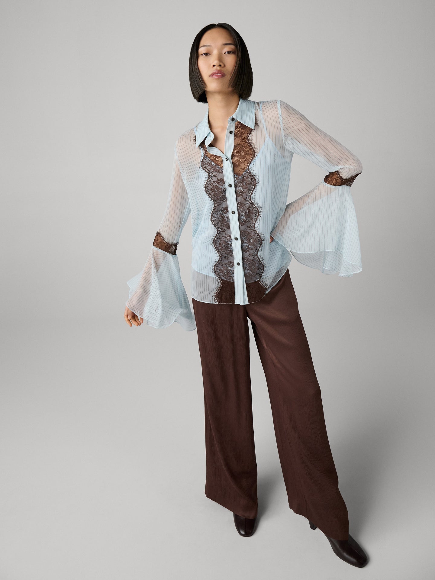 DVF	ANGELA BLOUSE	SIGNATURE PINSTRIPE POWDER BLUE