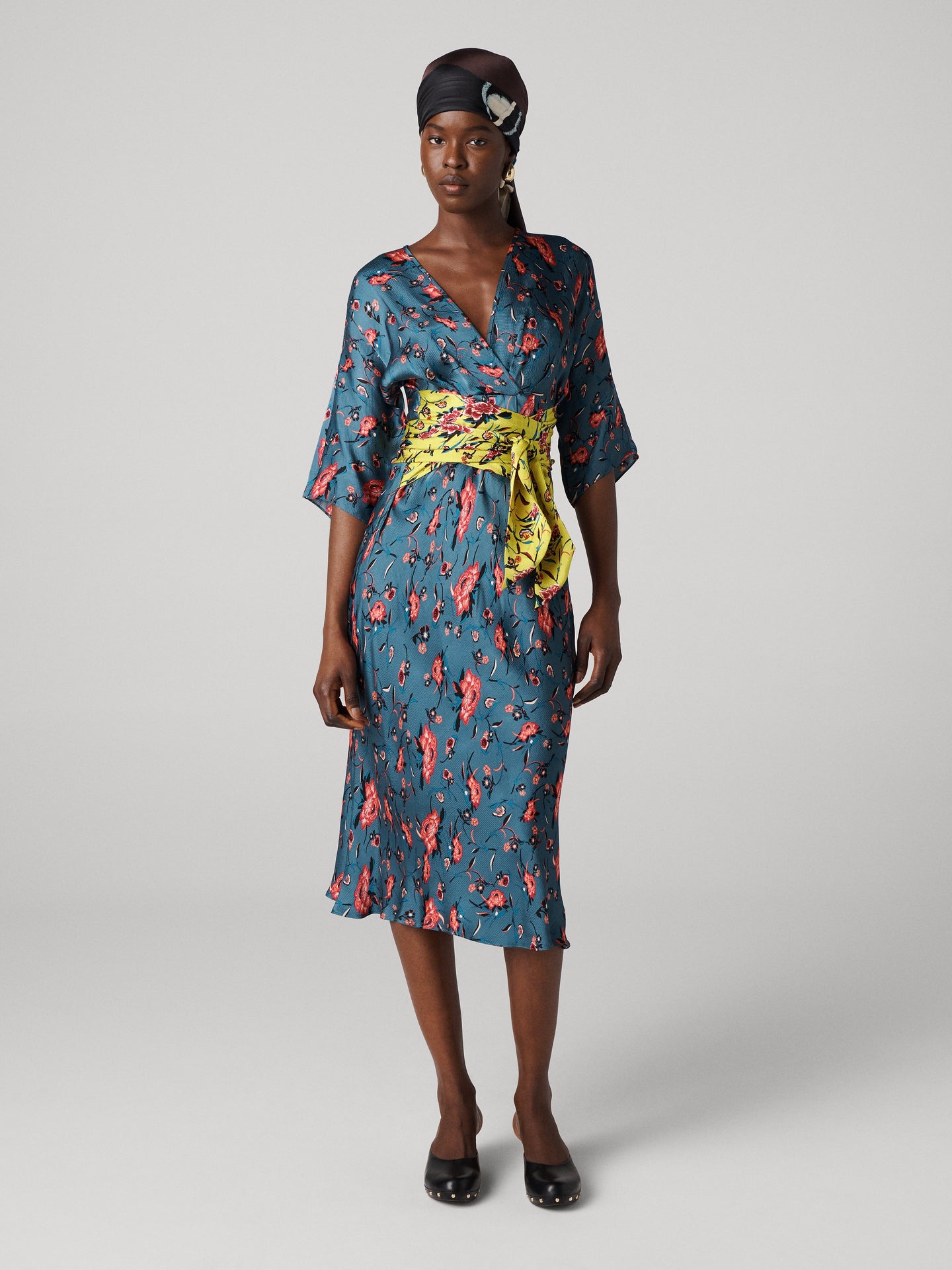 DVF GRACIE DRESS DANCING ROSE PETROL MIX