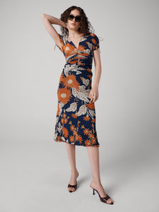 DVF	ELLA REVERSIBLE DRESS	SAVANNA SHADOW BURNT OCHRE
