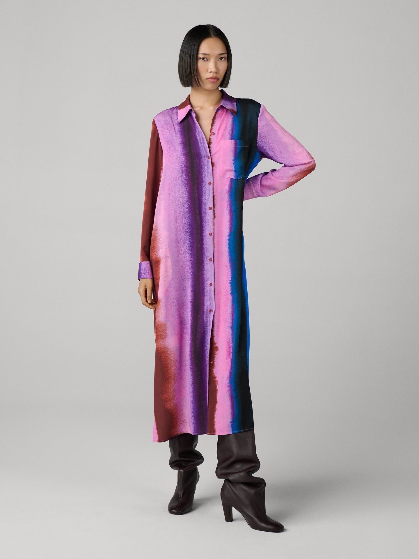 DVF	CARRIE SILK CDC DRESS CANAL STRIPE BIG PINK ORCHID