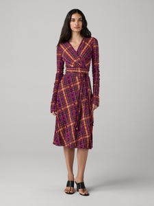 DVF	CARMEN DRESS STRATA CHECK MINI EMBER/TREE BARK MINI