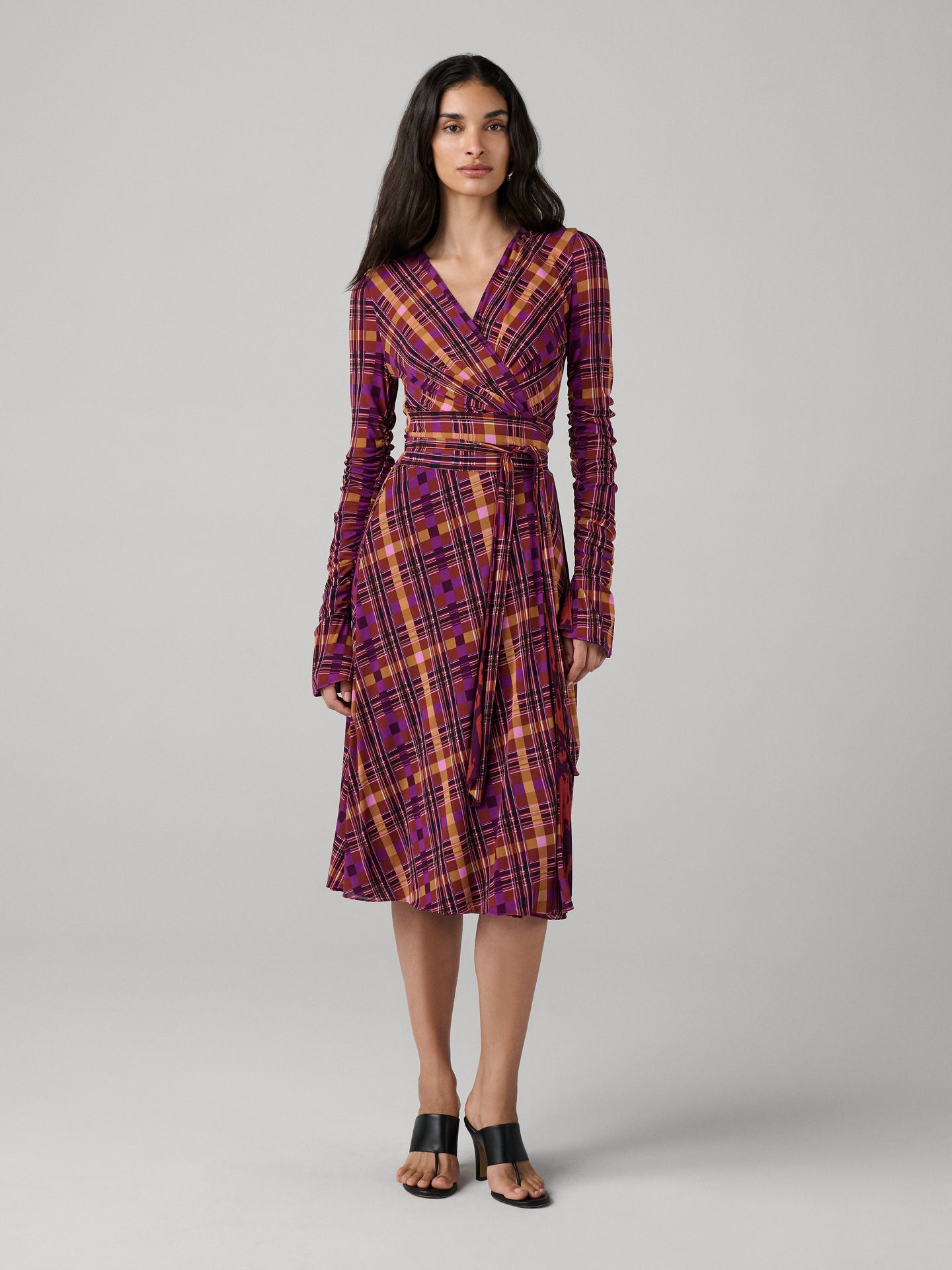DVF	CARMEN DRESS STRATA CHECK MINI EMBER/TREE BARK MINI