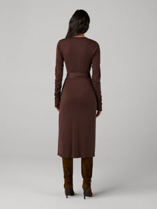 DVF	DANIELLA KNIT WRAP DRESS CHOCOLATE