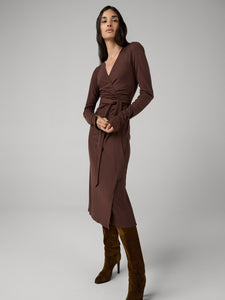 DVF	DANIELLA KNIT WRAP DRESS CHOCOLATE