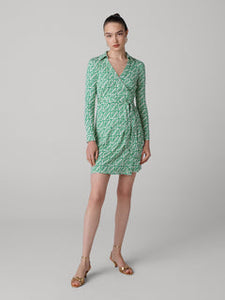 DVF	JEANNE WRAP DRESS	DESERT PALM MINI INDIAN GREEN