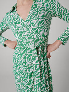 DVF	JEANNE WRAP DRESS	DESERT PALM MINI INDIAN GREEN