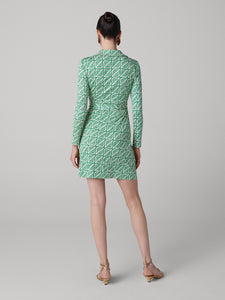 DVF	JEANNE WRAP DRESS	DESERT PALM MINI INDIAN GREEN