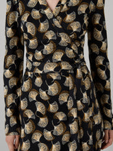 Load image into Gallery viewer, DVF	JEANNE WRAP DRESS	GINGKO FANS MINI BLACK