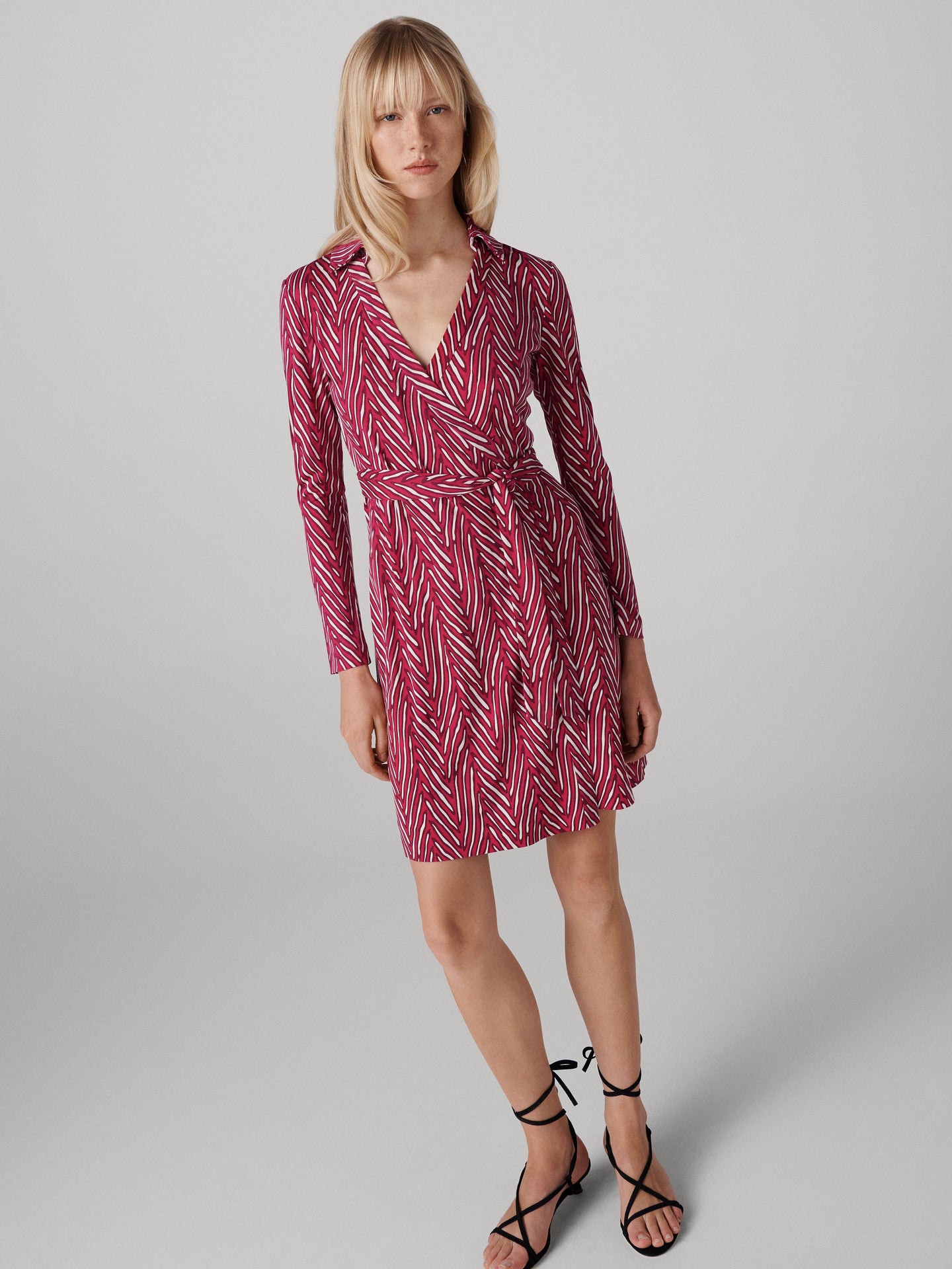 DVF	JEANNE WRAP DRESS	PIAZA TIGER MINI BEET PNK
