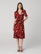 Load image into Gallery viewer, DVF	KOREN REVERSIBLE DRESS SHIP LIGHTS BLACK/SEU LEOP BIG SIG RED