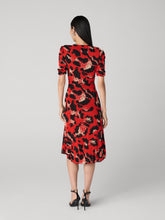 Load image into Gallery viewer, DVF	KOREN REVERSIBLE DRESS SHIP LIGHTS BLACK/SEU LEOP BIG SIG RED