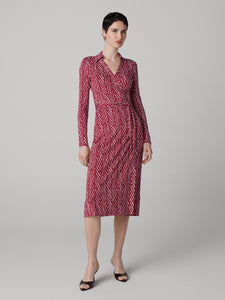 DVF	ABIGAIL WRAP MIDI DRESS PIAZA TIGER MINI BEET PNK