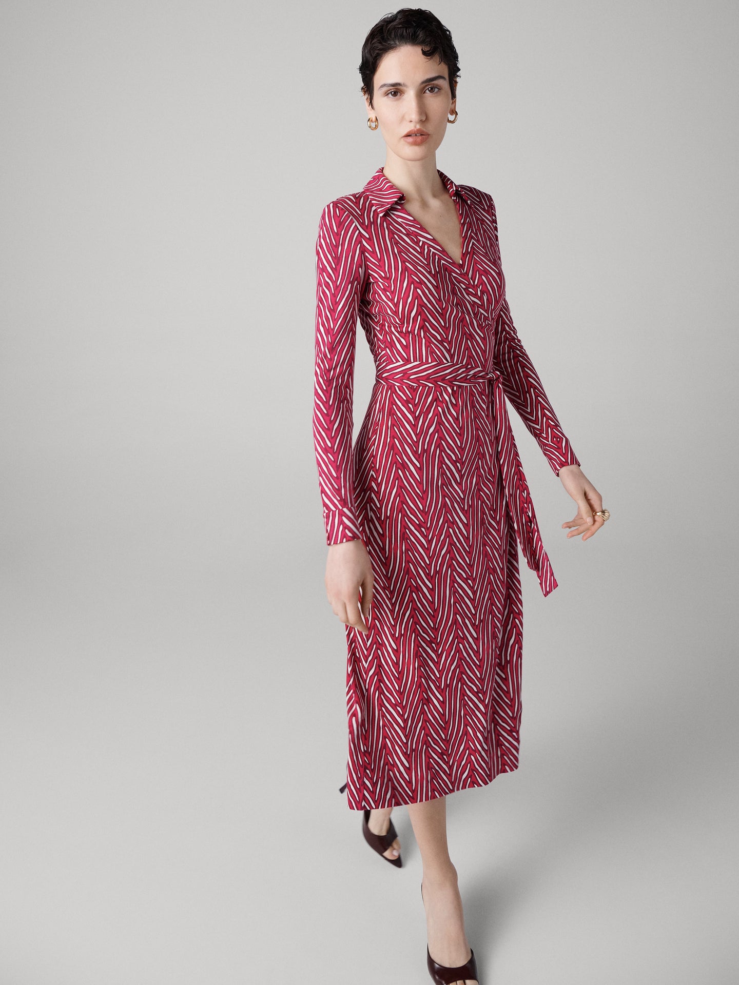 DVF	ABIGAIL WRAP MIDI DRESS PIAZA TIGER MINI BEET PNK