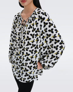 DVF NEW FREDDIE BLOUSE GRAPHIC FLOWER SM IVORY