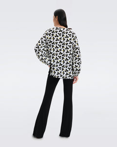 DVF NEW FREDDIE BLOUSE GRAPHIC FLOWER SM IVORY