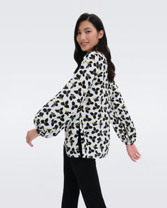 DVF NEW FREDDIE BLOUSE GRAPHIC FLOWER SM IVORY