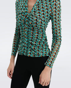 DVF NATHANIEL TOP FLEURGEO SUMMER TURQUOISE