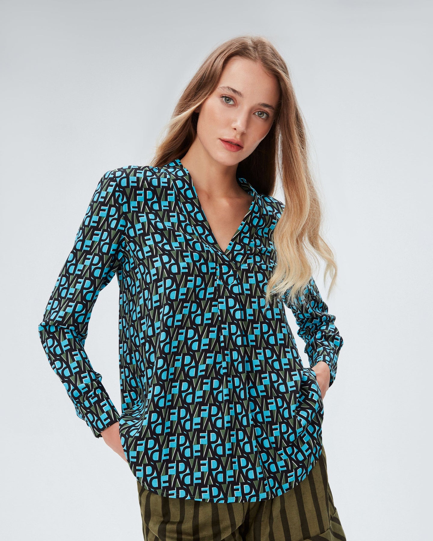 DVF SANORAH TOP DVF STAMP SM PINE GREEN