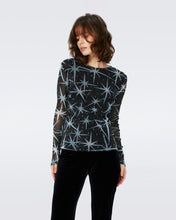 Load image into Gallery viewer, LOGAN METALLIC MESH TOP IN HUGE MAGIC STARS BLUE