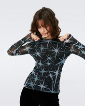 Load image into Gallery viewer, LOGAN METALLIC MESH TOP IN HUGE MAGIC STARS BLUE