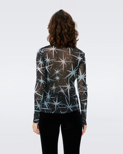 LOGAN METALLIC MESH TOP IN HUGE MAGIC STARS BLUE
