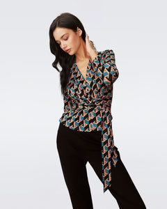 DVF	RACHAEL L/S TOP INTERMISSION GEO SIG TURQUOISE