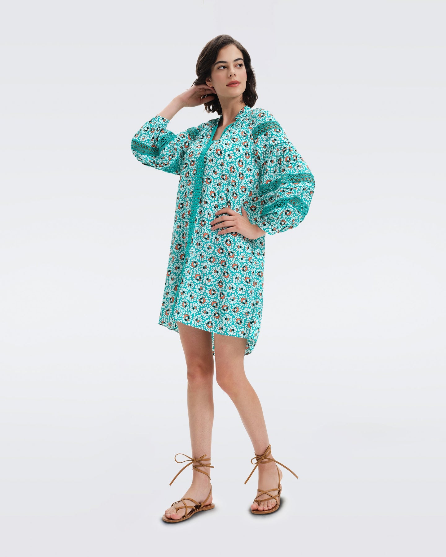 DVF	JESSICA DRESS PEBBLES SUMMER SM TURQUOISE