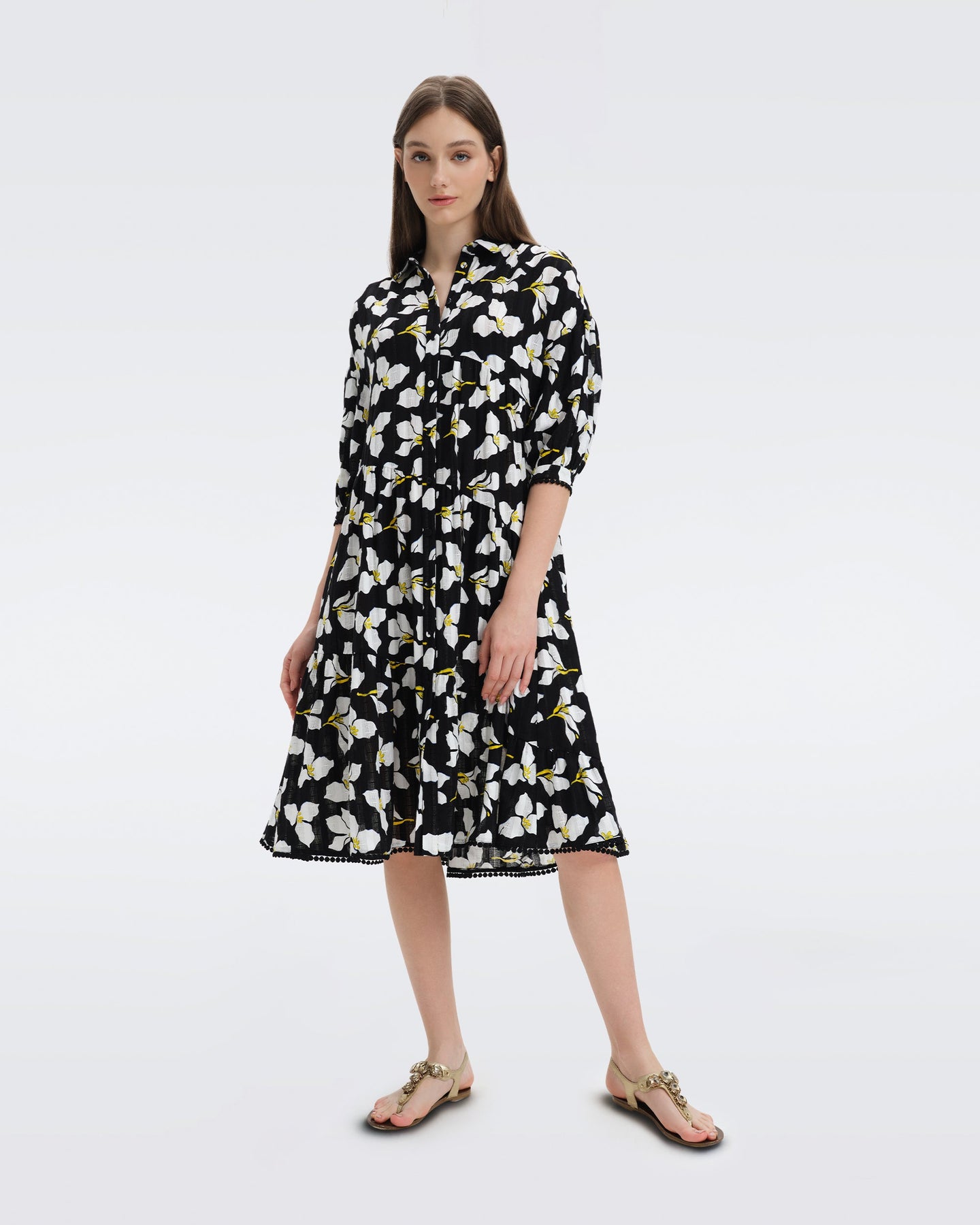 DVF LUNA DRESS GRAPHIC FLOWER LG BLACK