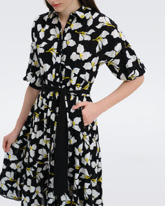 DVF LUNA DRESS GRAPHIC FLOWER LG BLACK