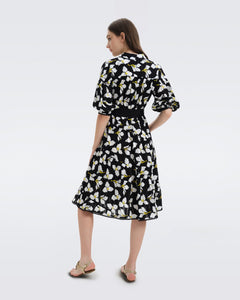 DVF LUNA DRESS GRAPHIC FLOWER LG BLACK