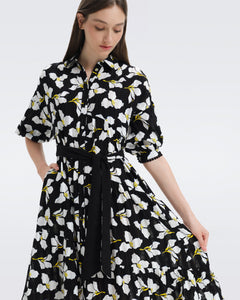 DVF LUNA DRESS GRAPHIC FLOWER LG BLACK