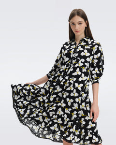 DVF LUNA DRESS GRAPHIC FLOWER LG BLACK