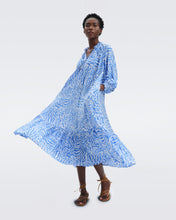 Load image into Gallery viewer, DVF	FORTINA DRESS APRIL TIGER SIGNATURE BLUE