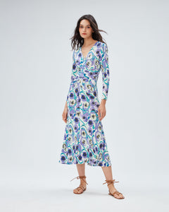 DVF	TIMMY DRESS  WATERCOLOR BLOSSOM MED PURPLE