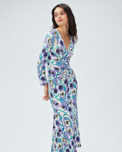 DVF	TIMMY DRESS  WATERCOLOR BLOSSOM MED PURPLE