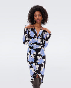 DVF MAGENA DRESS CAMO FLORAL LG SKY BLUE