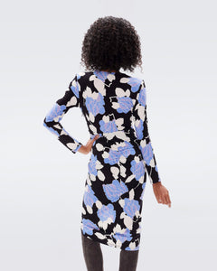 DVF MAGENA DRESS CAMO FLORAL LG SKY BLUE