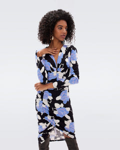 DVF MAGENA DRESS CAMO FLORAL LG SKY BLUE