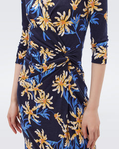 DVF BORRIS DRESS PARIS FLORAL LG NAVY