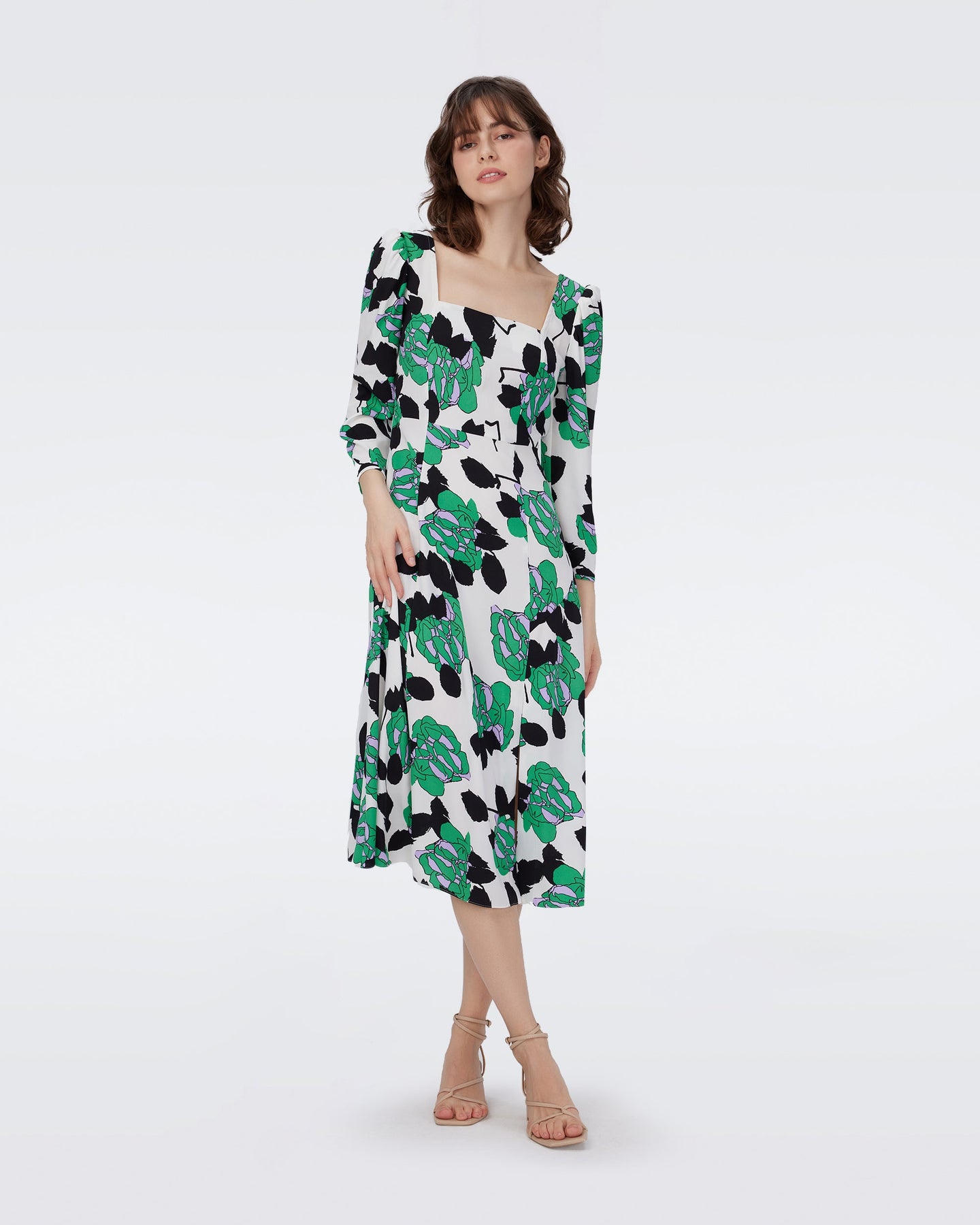 DVF JOANNA DRESS CAMO FLORAL LG IVORY