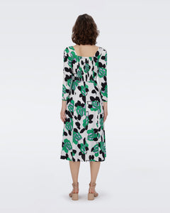 DVF JOANNA DRESS CAMO FLORAL LG IVORY