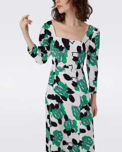 DVF JOANNA DRESS CAMO FLORAL LG IVORY