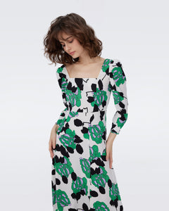 DVF JOANNA DRESS CAMO FLORAL LG IVORY