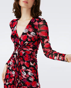 ADARA MESH DRESS IN PASSION PETALS BERRY RED