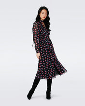 Load image into Gallery viewer, ERICA LONG SLEEVE MIDI DRESS IN FORTUNE ROSE DOT